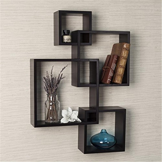 Danya B. BR1023ES Decorative Wall Mount Floating Intersecting Cube Accent Wall Shelf - Espresso