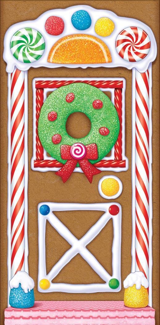 Beistle Printed Plastic Gingerbread House Door Cover Indoor/Outdoor Christmas Party Decorations, 30 by 5-Inch, Multicolored