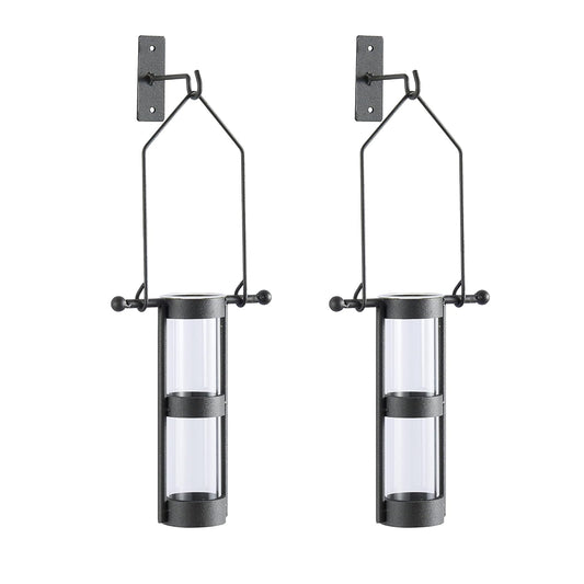 Danya B. QB102-2 Modern Home D√©cor - Wall Mount Hanging Glass Cylinder Vase Set with Metal Cradle and Hook