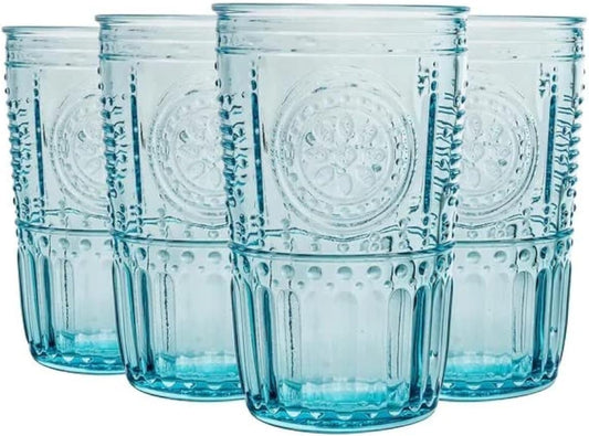 Bormioli Rocco 335944GRS021522 Romantic Cooler Glass, Set of 4, 16 oz, Light Blue