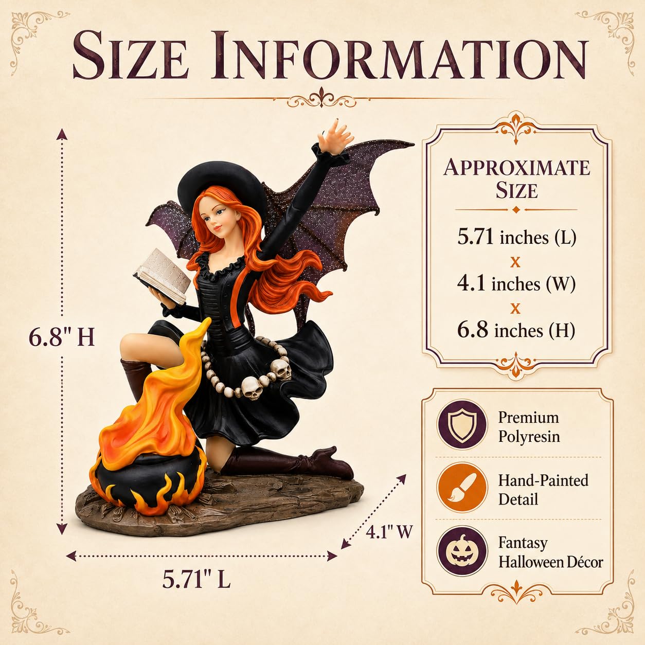 Comfy Hour 7 Inch Gothic Fairy Witch Figurine, Dark Fairy Statue