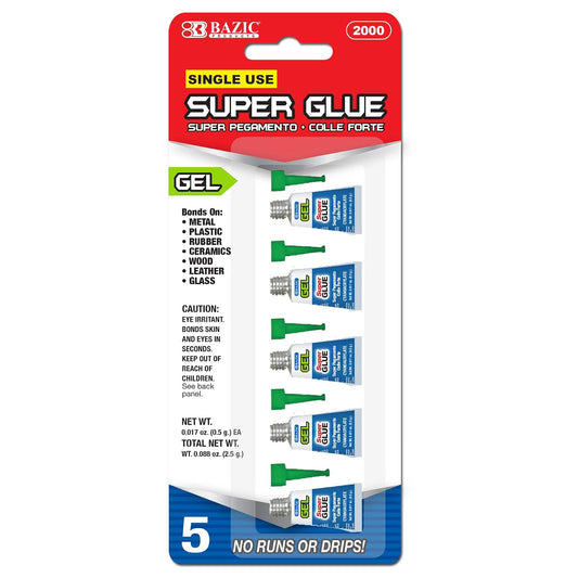 BAZIC 0.5g Super Glue Gel, Mini Small Tube Adhesive Fluid Liquid, Home Improvement Fix Project Multipurpose (5/Pack), 1-Pack