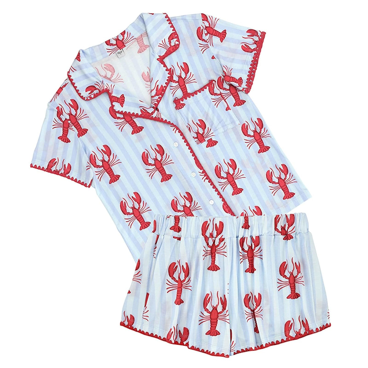 Bella Sleep + Spa Pajamas, Large, Blue Stripes + Red Lobsters