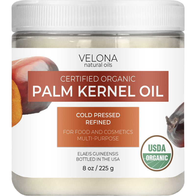 velona USDA Certified Organic Palm Kernel Oil - 8 oz | 100% Pure and Natural Carrier Oil | Refined, Cold Pressed | Face, Hair, Body & Skin Care | Use Today - Enjoy Results