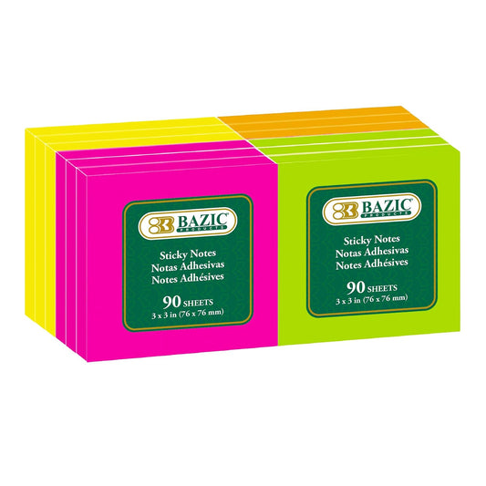 BAZIC PRODUCTS Self Stick Note, 2.5" x 6.1", Assorted Colors,yellow