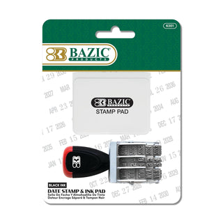 BAZIC Date Stamp and Ink Pad (Black Ink), 12 Years of Dates, Nickel-Plated Steel, Stamp Impression Size 1" x 0.15", Great for Office, Shipping, Receiving, Accounting, Expiration, Due Dates, 1-Pack