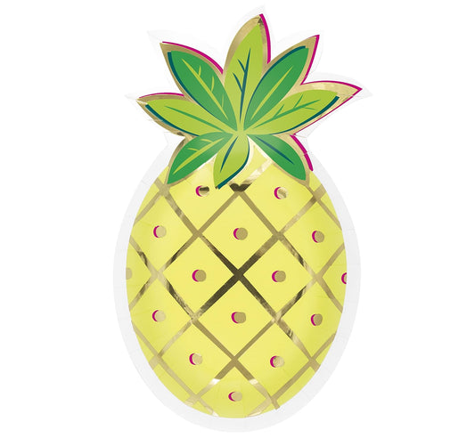 Unique Industries Unique 20955 Pineapple Shaped Paper Plates-Tropical Leaves Summer Party-Pack of 8, Multicolour