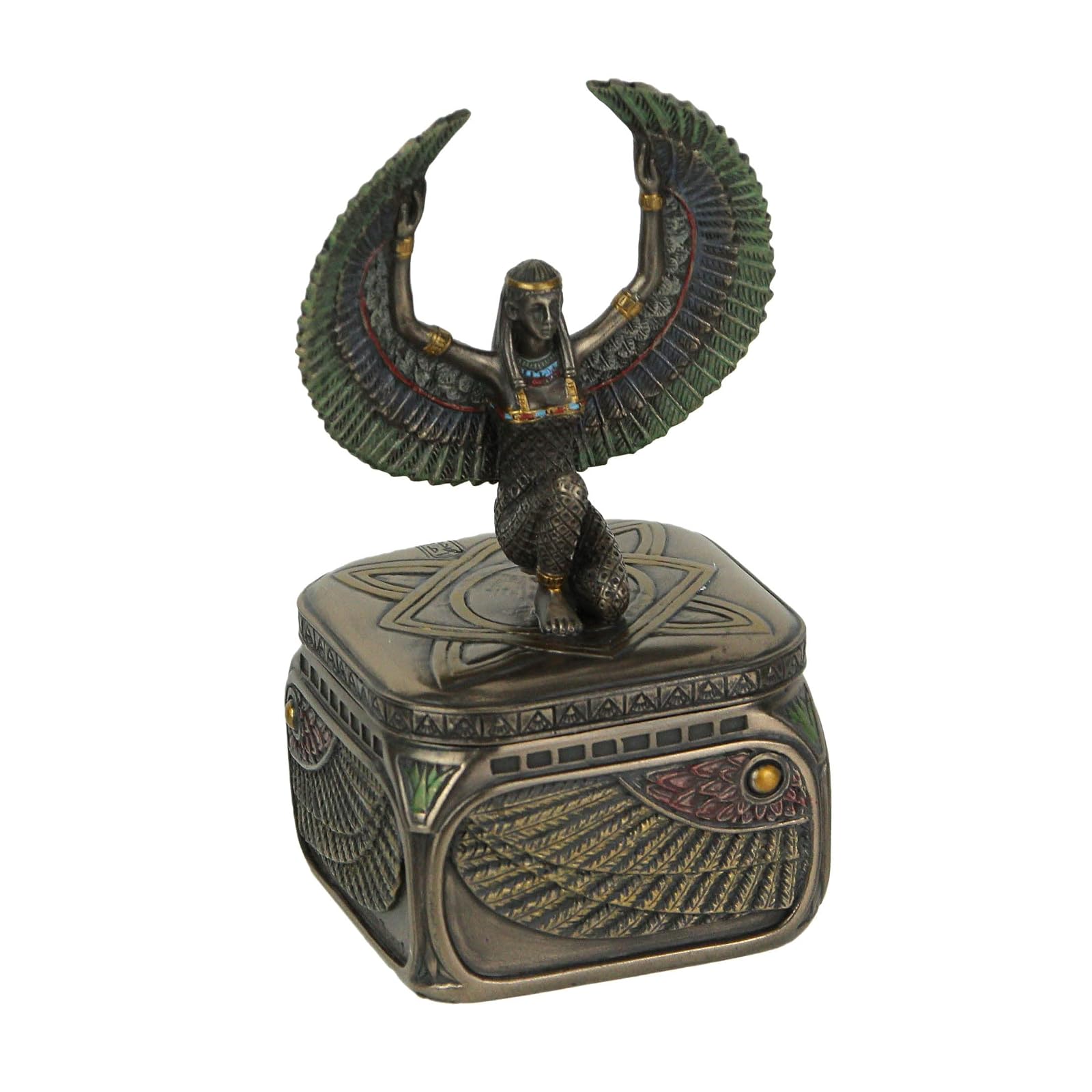 Unicorn Studio Veronese Design 4 3/4 Inch Egyptian Goddess Isis Square Trinket Art Deco Resin Sculpture Bronze Finish Box