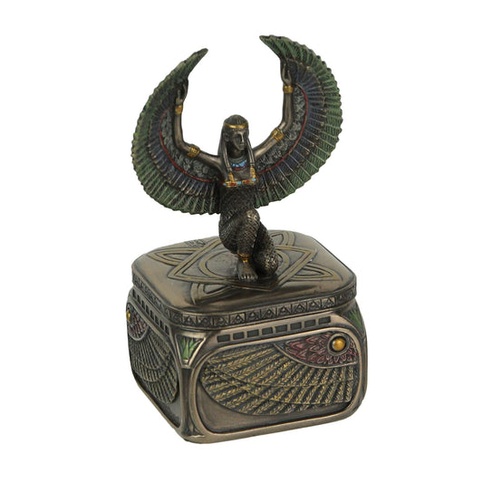 Unicorn Studio Veronese Design 4 3/4 Inch Egyptian Goddess Isis Square Trinket Art Deco Resin Sculpture Bronze Finish Box