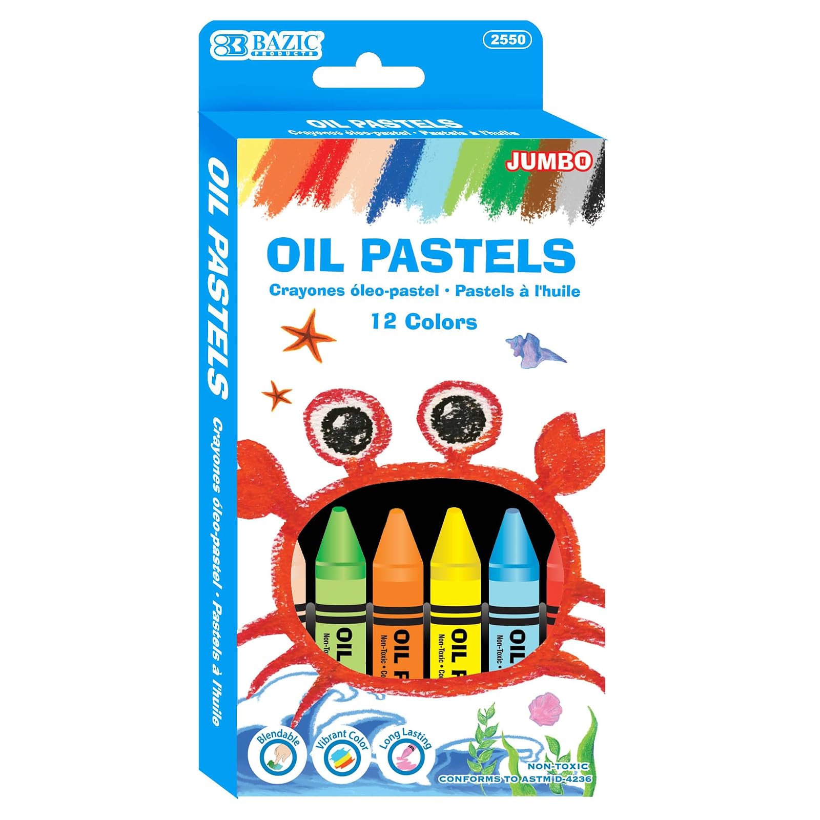 BAZIC 12 Color Jumbo Oil Pastels
