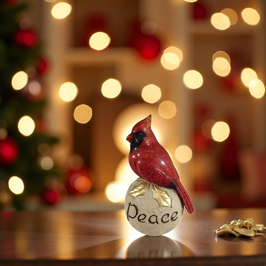 Comfy Hour Winter Holiday Home Collection 6'' Red Cardinal Standing On Peace Stone Pedestal Figurine, High Gloss Bird, Ideal Christmas Decoration, Polyresin