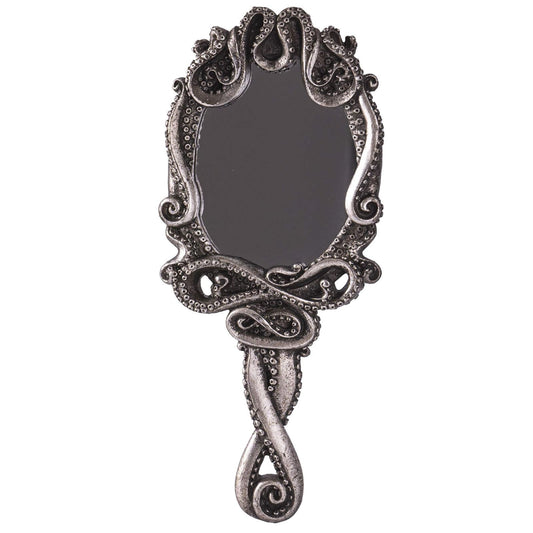 Pacific Trading Gothic Kraken Hand Held Mirror Home Accent Decor, Small Decorative Antique Sea Creature Inspired Silver Tone Mirrors with Handle, 14050