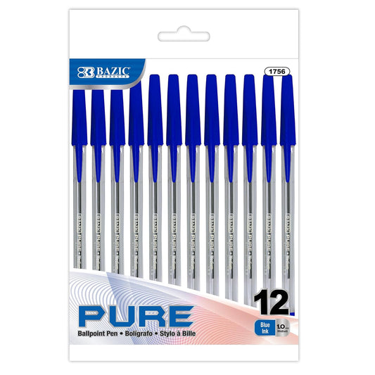 BAZIC Pure Blue Stick Pen (12/Pack)