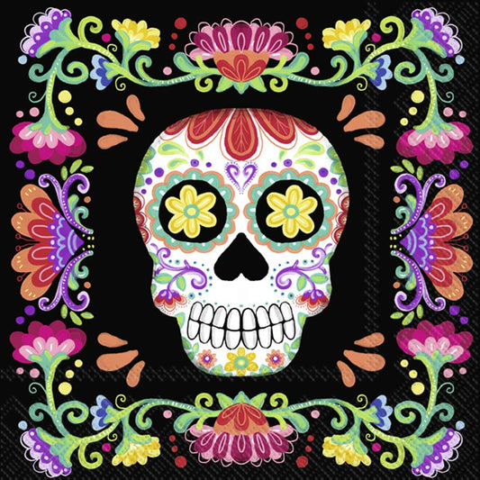 Boston International IHR Day of the Dead Fall Autumn Halloween 3-Ply Paper Napkins, 20-Count Cocktail Size, No Vida Cantina