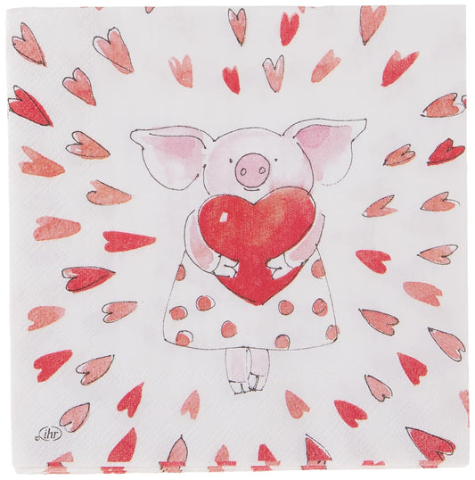 Boston International IHR 20-Count 3-Ply Cocktail Beverage Paper Napkins, 5 x 5-Inches, Piggy Love