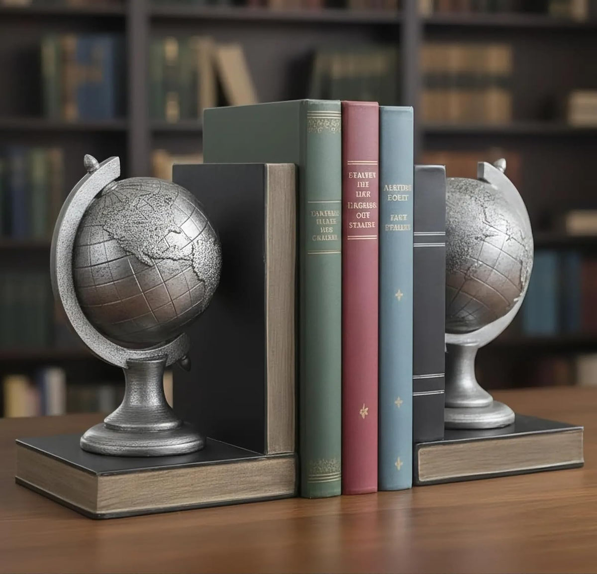 Comfy Hour Farmhouse Home Decor Collection 5" Length 7" Height Set 2 Tellurion Bookends Art Bookend, 1 Pair, Antique Style, Solid Heavy Weight, Silvery, Polyresin