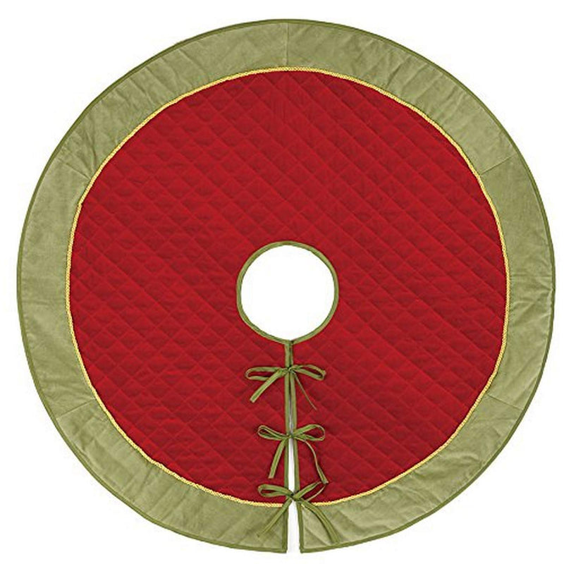 Peking Handicraft Red and Green Gold Cord Velvet Tree Skirt, 52x52