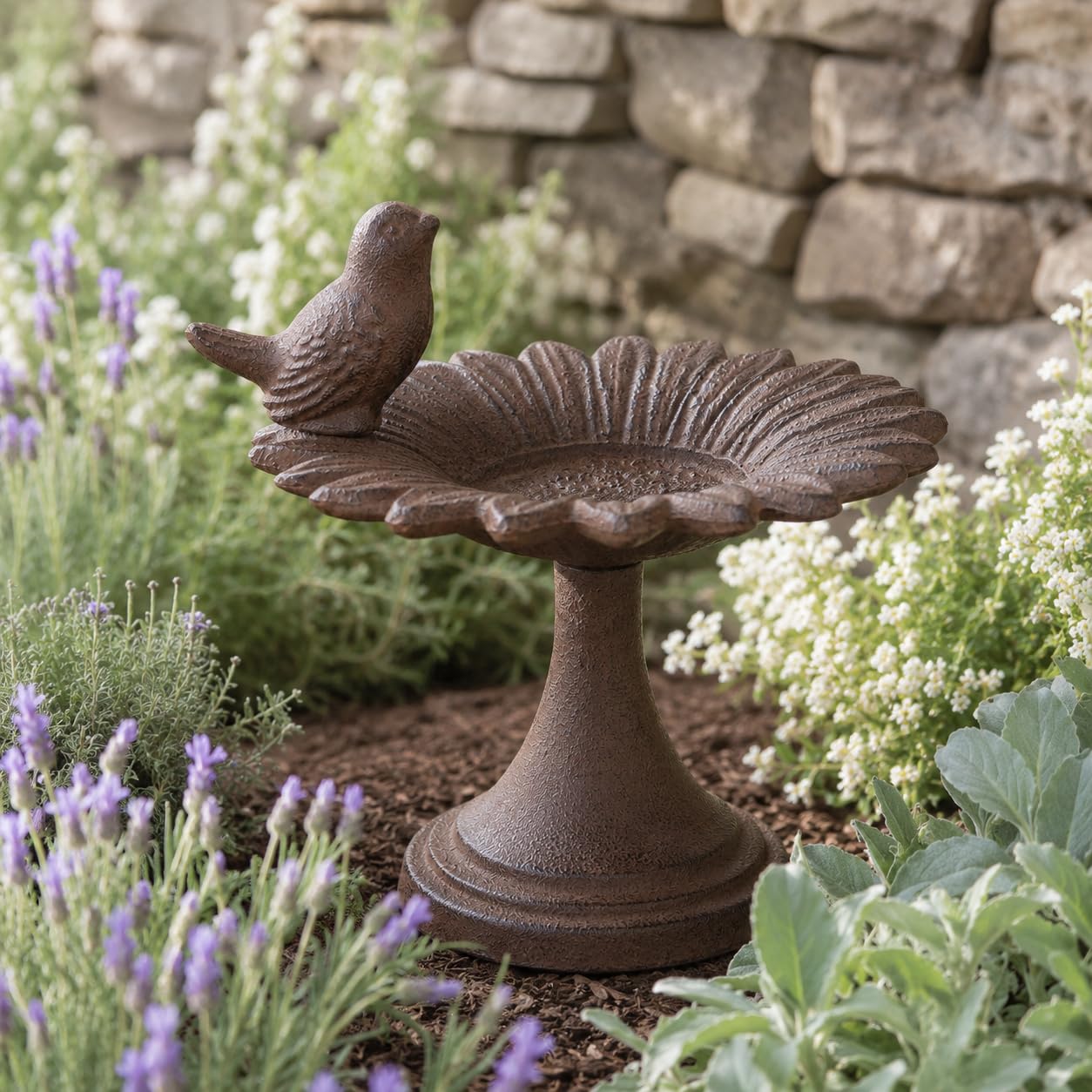 Comfy Hour Bird Meets Garden Bath Collection 6" Cast Iron Birdfeeder Birdbath Outdoor Garden, Brown