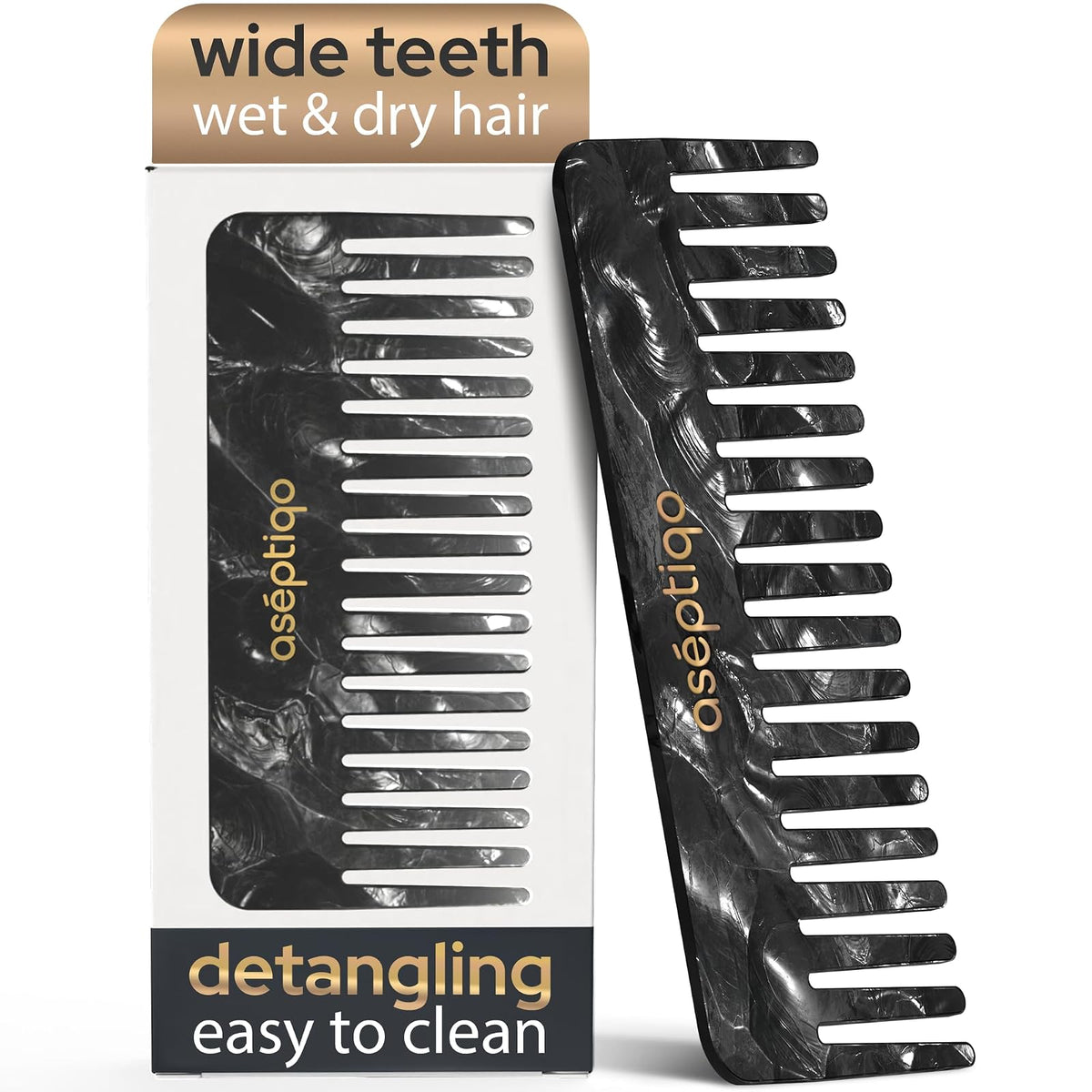 Aséptiqo Hair Comb, Medium, Midnight Onyx