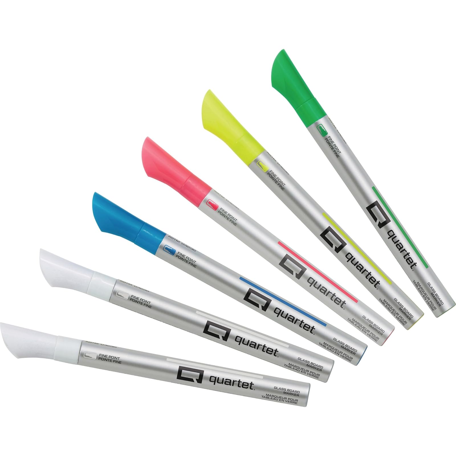 ACCO (Office) Quartet Glass Dry Erase Markers, Whiteboard Markers, Fine Tip, White and Neon Colors, 6 Pack (79558Q)
