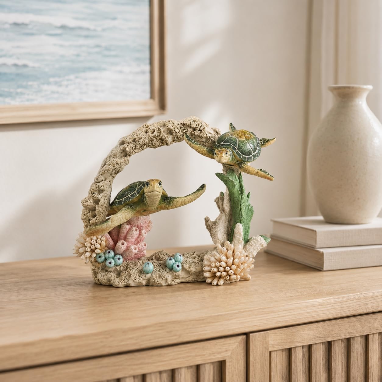 Comfy Hour Ocean Voyage with Sea Turtles Collection Resin 7" Turtles Coral Marine Animal Desktop Decoration