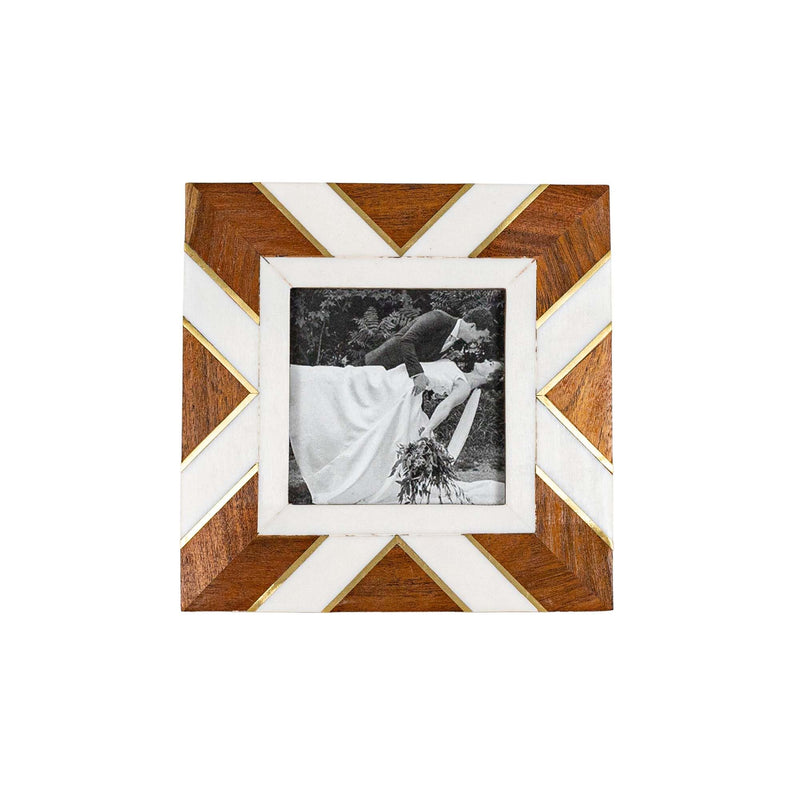 Foreside Home & Garden 4x6 Inch Pieced Geometric Picture Frame Acacia Wood, MDF, Resin, & Glass