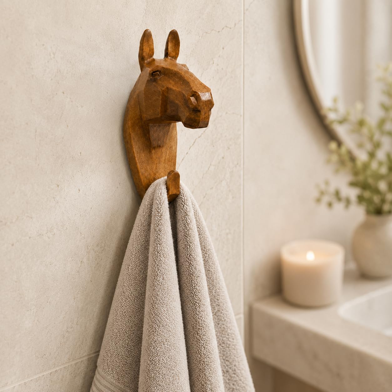 Comfy Hour Symmetric Geometric Animal Hook Collection Horse Head Single Coat Hook Clothes Rack Decorative Wall Hanger, 7-inch Polyresin
