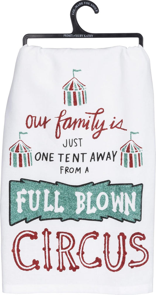 Primitives by Kathy 36944 LOL Made You Smile Glitter Dish Towel, 28-Inches Square, One Tent Away From A Circus