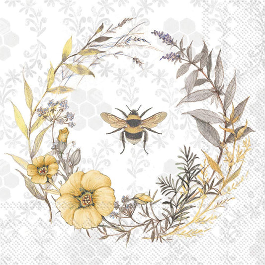 Boston International IHR 3-Ply Cocktail Beverage Paper Napkins, 5 x 5-Inches, Bee Wildflower Wreath