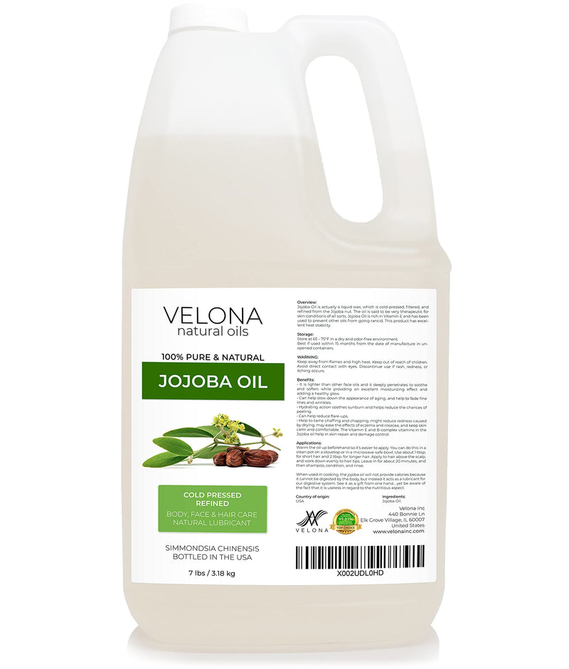 velona Jojoba Oil 7 lb | 100% Pure and Natural Carrier Oil | Clear, Refined, Cold Pressed | Moisturizing Face, Hair, Body and Skin Care | Use Today - Enjoy Results