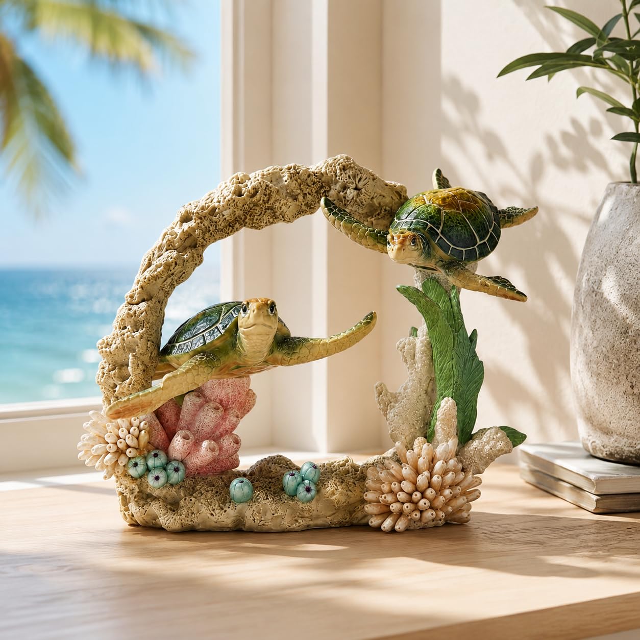 Comfy Hour Ocean Voyage with Sea Turtles Collection Resin 7" Turtles Coral Marine Animal Desktop Decoration