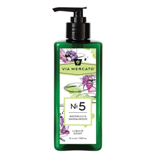 European Soaps Via Mercato Liquid Soap, Shea Butter Enriched (12 oz) - No. 5 - Waterlily and Sandalwood