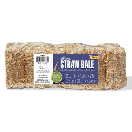 FloraCraft 12 Piece Decorative Straw Bale 1 Inch x 1.25 Inch x 2.5 Inch Natural