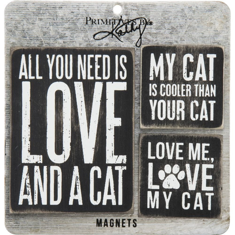 Primitives By Kathy- 3 Pc.- Cat Magnet Set- 5.50" Square, 3" X 4", and 2" Square