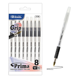 BAZIC Prima Black Stick Pen w/ Cushion Grip (8/Pack)