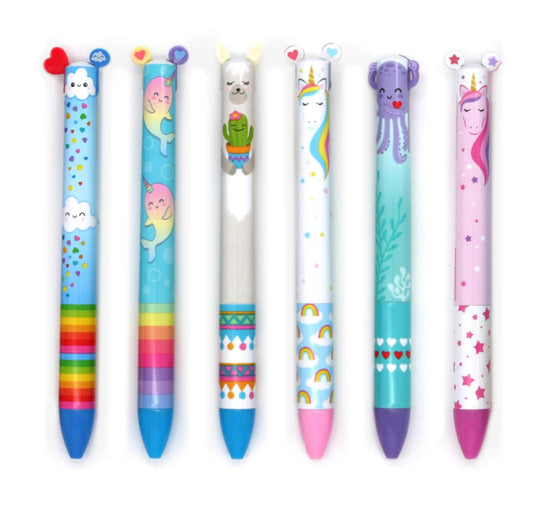 Snifty Twice as Nice 2 Color Click Pens - Rainbow Magic - Set of 6