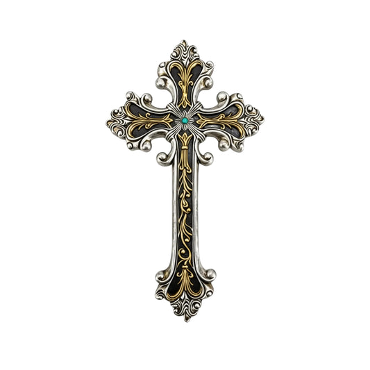 Comfy Hour Wall Art, 7.1"L x 1"W, Antique Silver and Gold with Turquoise-Colored