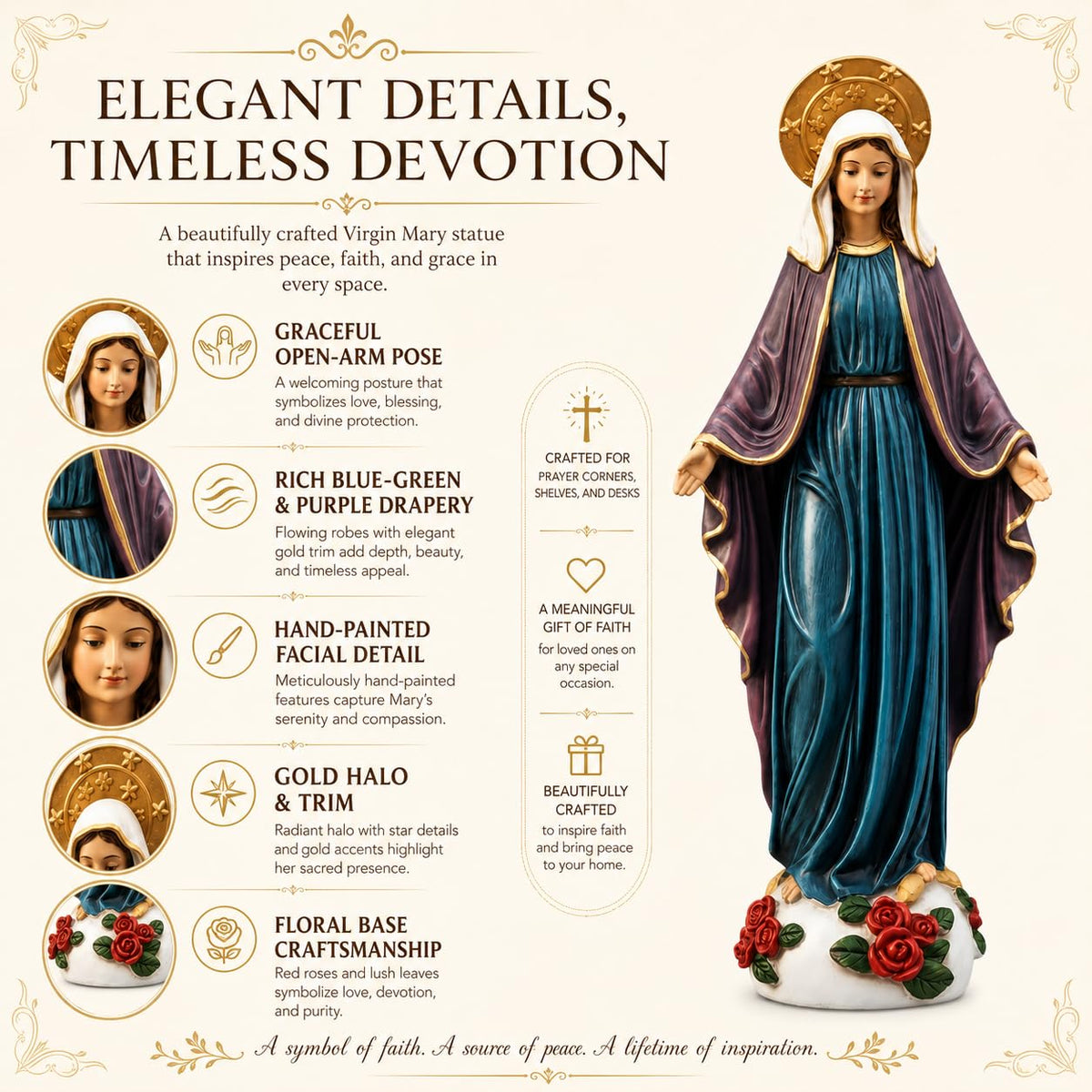 Comfy Hour 9 Inch Mary Statue, Virgin Mary Figurine with Roses