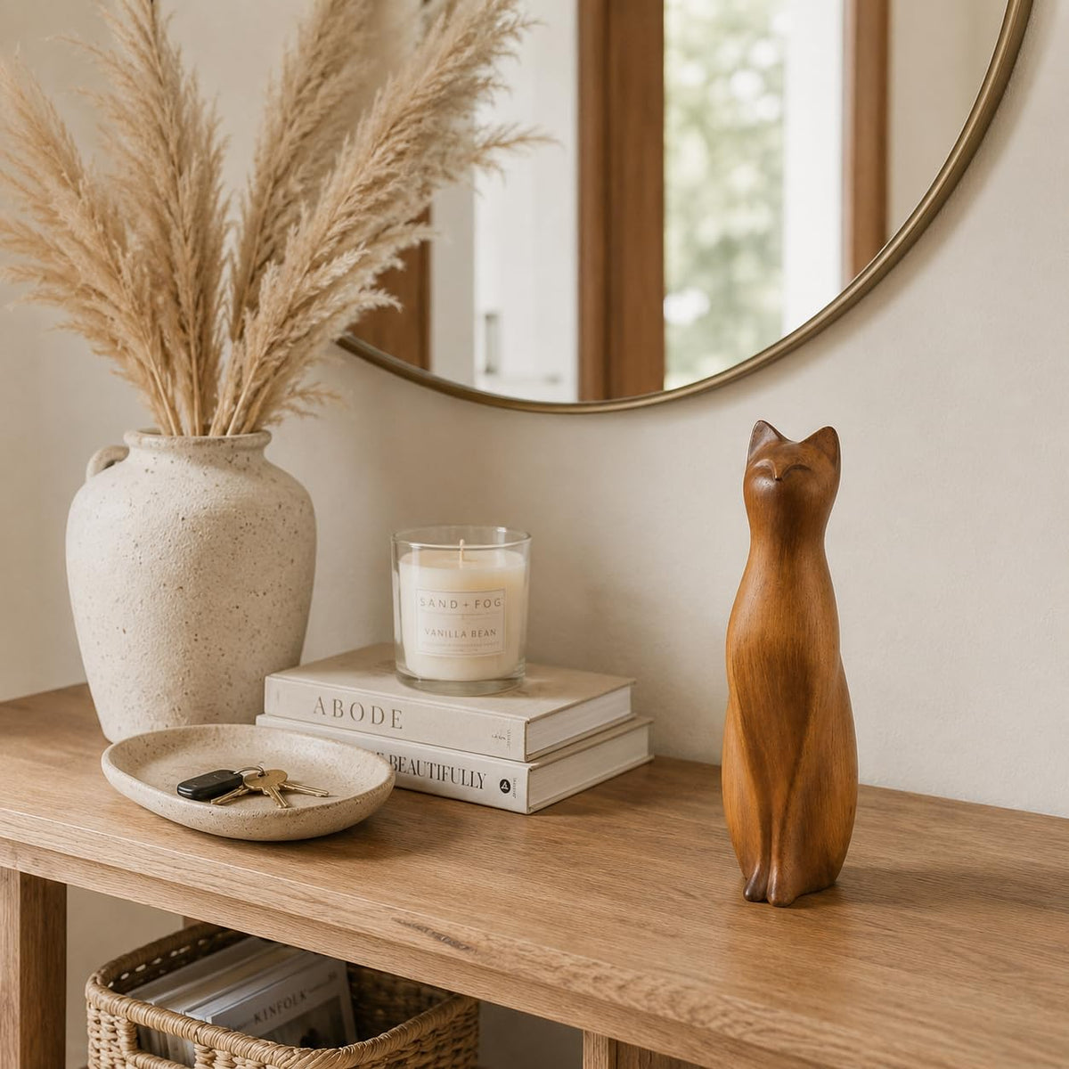 Comfy Hour Farmhouse Home Decor Collection 8" Decorative Kitty Statue Sitting Cat Figurine, Wood Grain Smooth Finish, Polyresin