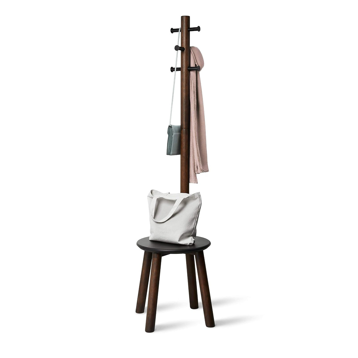 Umbra Clothes Rack, W/STOOL, Black/Walnut