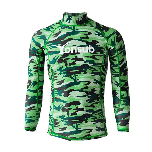 Mens Surfing Rash Guard -Men's Top Basic Skins UPF 50+ Long Sleeve - Pullover Wetsuits for Swimming Snorkeling Surfing Kayaking Green
