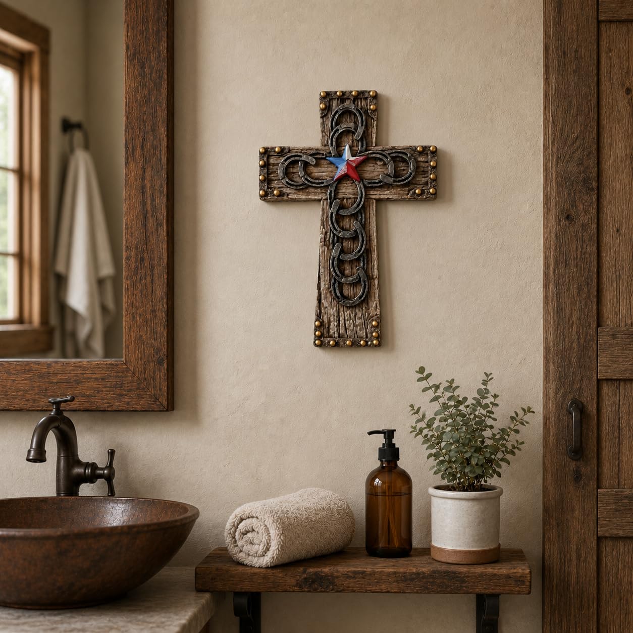 Comfy Hour 9.7 Inch Western Cross Wall Decor, Horseshoe Cross, 1 Piece