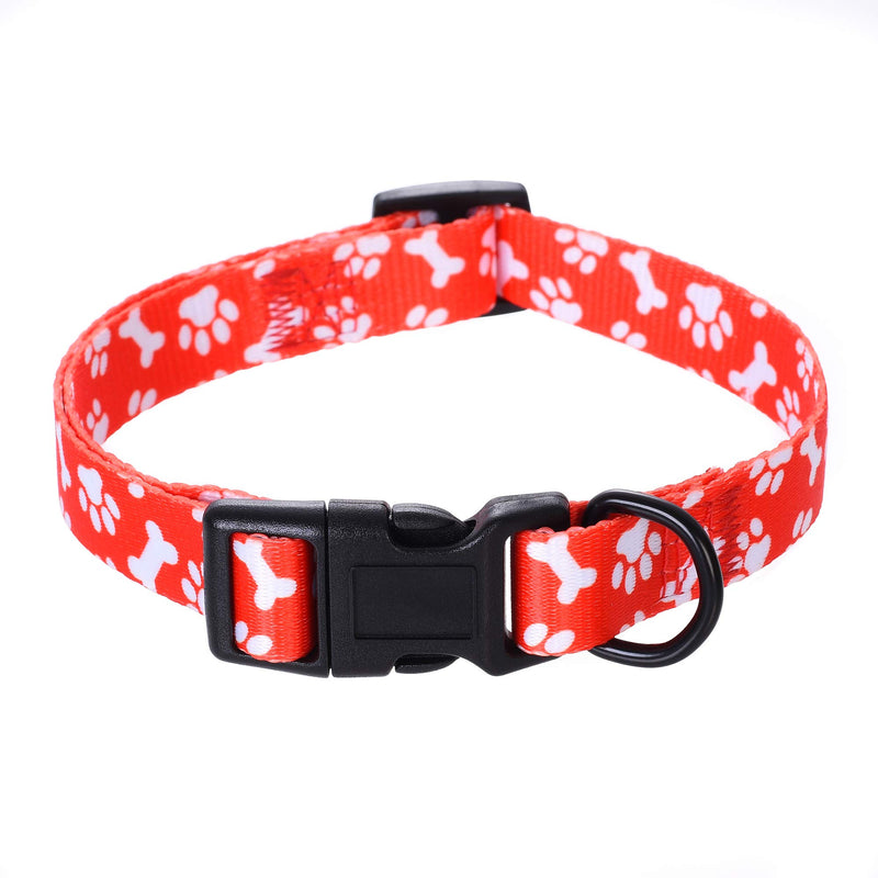 Mile High Life Dog Collar | Cute Puppy Collars | Lightweight Girl Dog Collar | Soft Boy Dog Collars | w Paws Bones Mustache Pattern (Red, Medium)