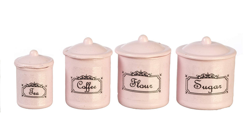 Dollhouse Miniature Canister Set w/Removable Lids, Pink 