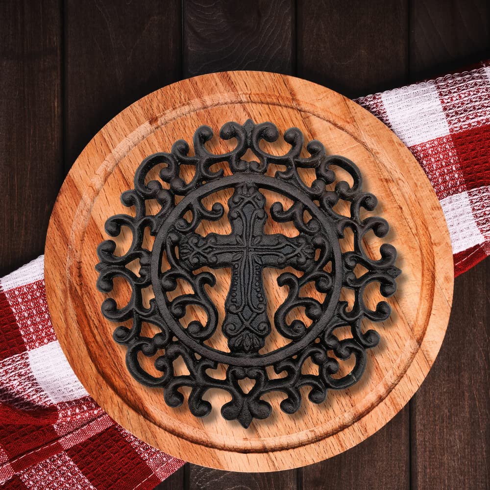 Comfy Hour 8.7 Inch Cast Iron Trivet for Hot Dishes, Cross Design, 1 Piece