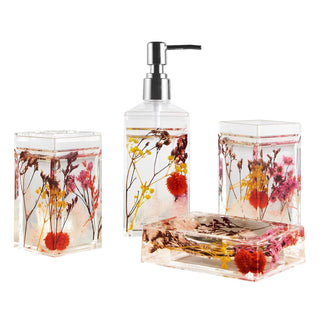 Locco Decor Bathroom Container Set, 4-piece, Pink Plants