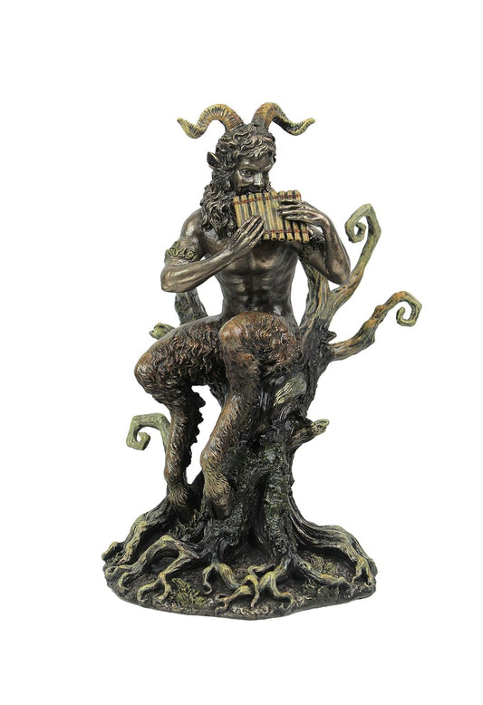 Unicorn Studio Veronese Design 9 1/2 Inch Pan Playing Flute Cold Cast Resin Bronze Finish Statue Home Decor