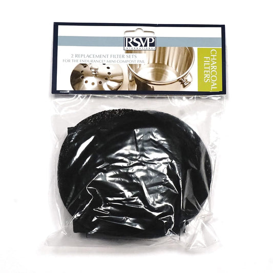 RSVP International Kitchen Collection Compost Replacement, 2-Piece, 1/2-Gallon, Charcoal, FILTER FOR PAIL-SM (2 SETS)
