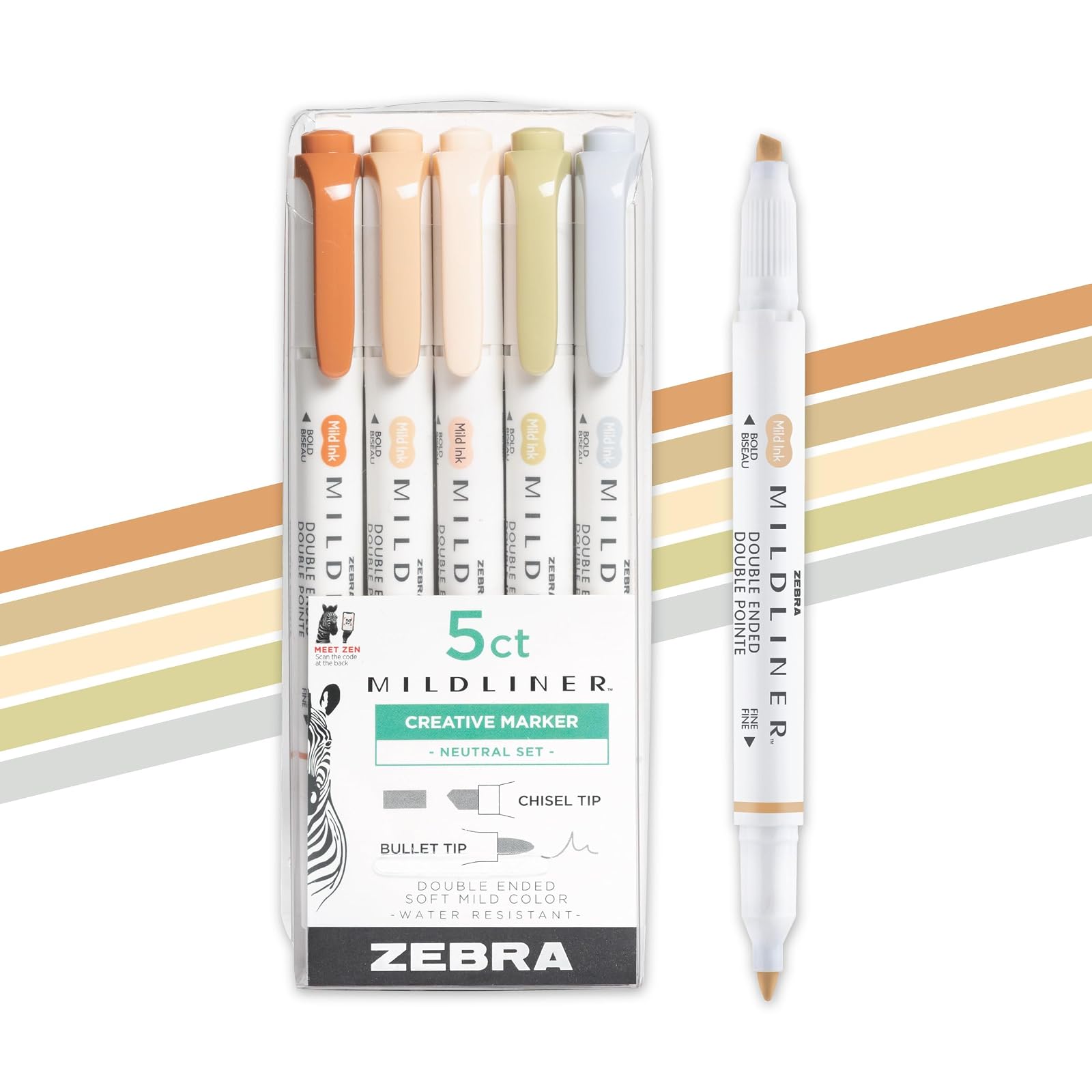 Zebra Pen Mildliner Double Ended Highlighter, Broad and Fine Point Tips, Assorted Neutral Vintage Ink Colors, 5-Pack, (78605)