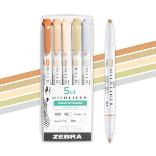 Zebra Pen Mildliner Double Ended Highlighter, Broad and Fine Point Tips, Assorted Neutral Vintage Ink Colors, 5-Pack, (78605)